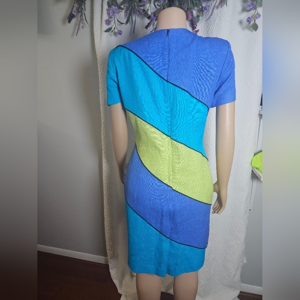 Blue and Green Asymmetrical High-Low Sheath Dress - Picture 3 of 5